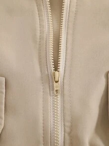 SHEIN 卡其色百搭卡通恐龙动物图案连帽夹克，休闲百搭，适合男婴女婴秋季外套，适合户外运动、日常休闲、家居服 - 卡其色 - 查看 4