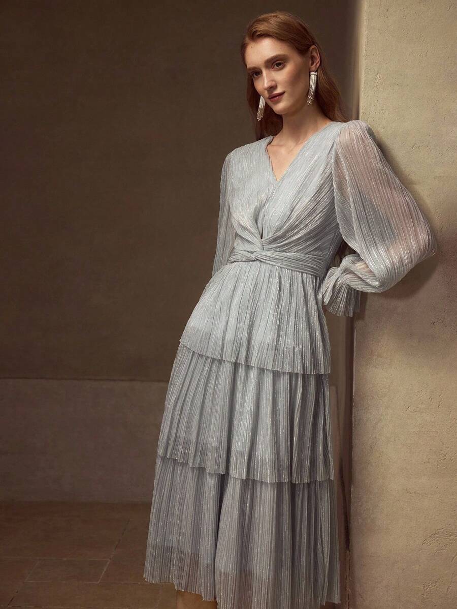 MOTF Soiréza TWIST PLISSE COCKTAIL DRESS - Light Grey - View 1