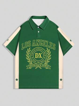 Prep قميص بولو قصير الأكمام لغير الرسمي للرجال، مطبوع بتصميم حرفي وألوان متباينة مناسب للصيف