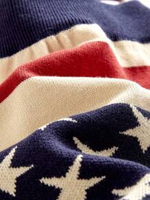 ROMWE J-Fashion 女式复古 Y2K Baddie 独立日金属装饰条纹星星图案抹胸针织毛衣 - 彩色 - 查看 4