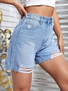 SHEIN Tall Short en jean déchiré taille haute non stretch de style urbain