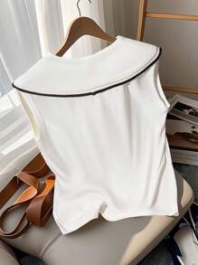EMERY ROSE Women's Summer Casual Navy Collar Vest