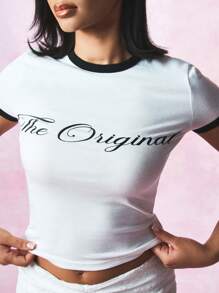 SUMWON 加大码原创文字婴儿铃声 T 恤个性 T 恤休闲日常基本款短袖圆领时尚上衣 - 彩色 - 查看 6