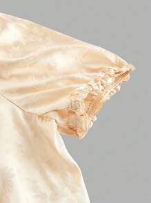 SHEIN MOD 大码女式杏色收腰镂空府绸衬衫