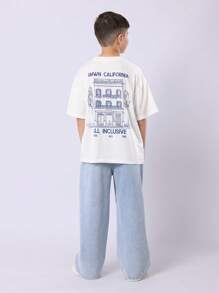 SUMWON 阔腿牛仔裤滑板风格宽松裤抽绳腰青年街头服饰秋冬系列 - 淺色水洗藍 - 查看 4