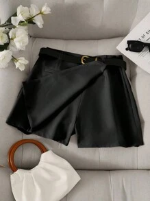 Franclia Pantalones con falda asimétrica de moda casual para ir al trabajo, pantalones cortos multifuncionales para mujeres, pantalones con falda a juego sin cinturón