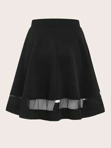 Ellevyn Wide Band Waist Mesh Insert Flare Skirt