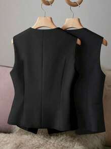 Franclia 女士V领纽扣优雅时尚薄款西装外套 - 黑色 - 查看 2