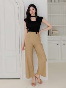 DAZY Damen einfarbige ausgestellte Lässig & Büro Hosen mit Taschen, Damenhosen