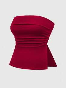 ROMWE Grunge Punk 性感百搭百搭开衩设计紧身大码女式抹胸 - 紅色 - 查看 1