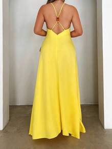 SHEIN LUNE Damen Sommerkleid mit Trägern und Rückenausschnitt, Einfarbig, lässiger Stil - Gelb - Übersicht 6
