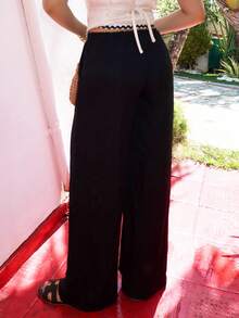 Melissa Matos Textured Linen Feel Tie Waist Trouser Vacation Summer Spring Elegant Beachwear Boho Casual Boho Airport