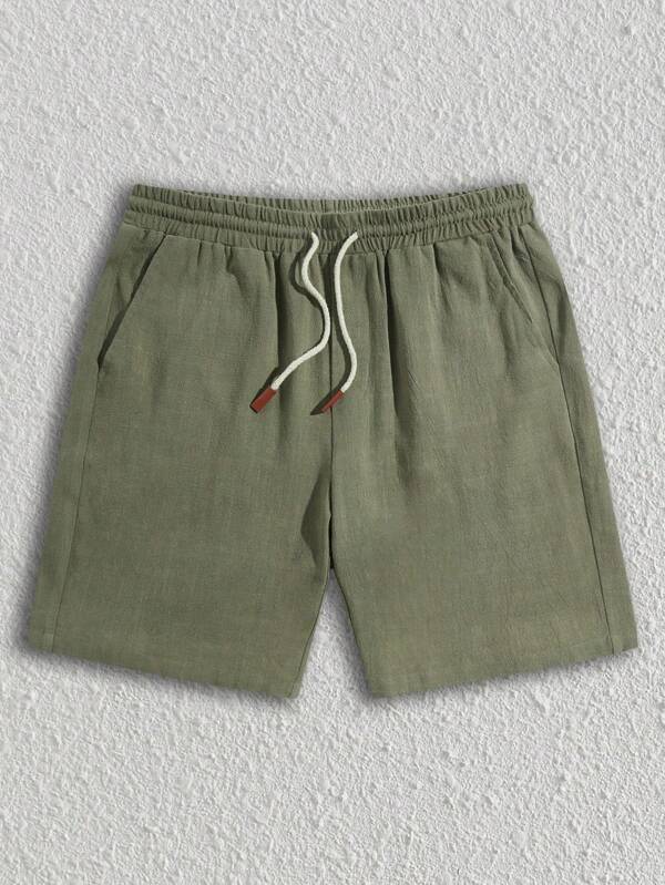 Manfinity VCAY Men Drawstring Waist Slant Pocket Shorts Plain Green Shorts, For Husband, Boyfriend Gifts