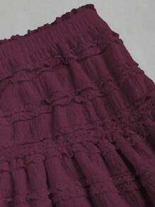 SHEIN Tall Layered Ruffle Hem Peplum Skirt For Tall Women, Sweet, Spring/Summer - Purple - View 4