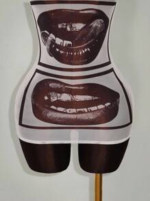 Amplova 大码面部特征和唇印透明紧身迷你连衣裙 - 彩色 - 查看 6