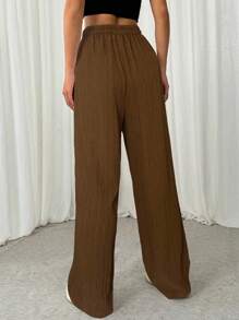 SHEIN EZwear Women's Casual Coffee Brown Textured Crinkle Pants