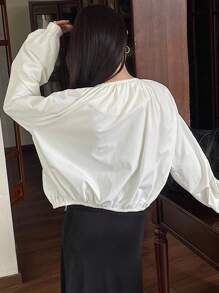 Livesso 女士圆领收腰短款长袖常规夹克，夏季女式外套 - 白色 - 查看 2