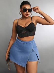 SHEIN SXY Plus Size Asymmetric Denim Shorts, Summer Casual
