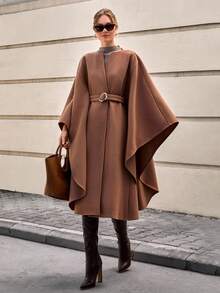 CLARA VERO Áo khoác len dài trùm đầu thanh lịch kèm thắt lưng - Lạc đà - Xem 4