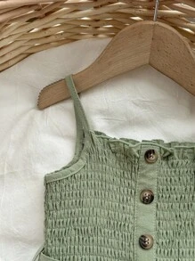SHEIN Mono De Estampado Floral Para Bebé Niña Con Botones Frontales, Cinturón Y Tirantes Ajustables