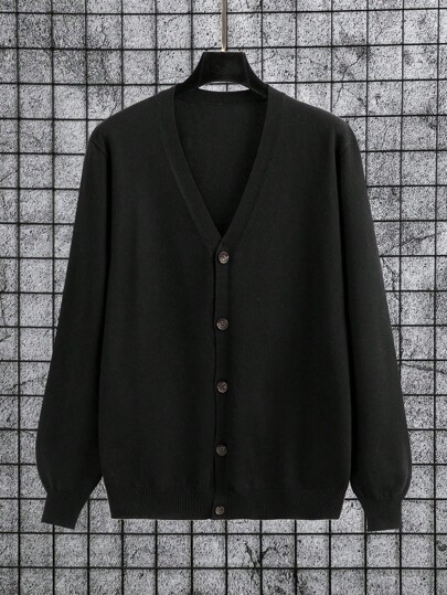 Manfinity Homme Cardigan ample et décontracté pour homme grande taille, couleur unie, simple boutonnage, manches longues, automne-hiver