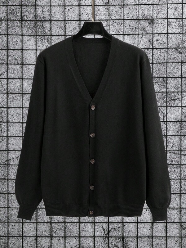 Manfinity Homme Plus Size Men's Casual Loose Solid Color Single Breasted Long Sleeve Cardigan