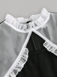 SHEIN 女童纯色针织拼布泡泡袖修身迷你连衣裙 - 黑色 - 查看 4