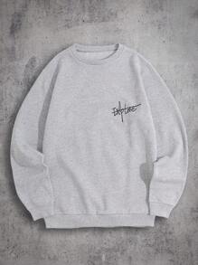 SHEIN Cottnline Men Cottonline Letter Embriodery Crew Neck Regular Sweatshirt - Grey - View 2