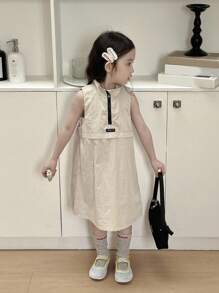 DAZY Young Girls Casual Round Neck Sleeveless Street Style Cute Mid-Length Dress - Apricot - View 2