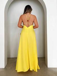 SHEIN LUNE Damen Sommerkleid mit Trägern und Rückenausschnitt, Einfarbig, lässiger Stil - Gelb - Übersicht 2