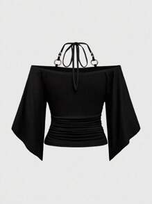 ROMWE Goth Camiseta de talla grande con escote descubierto, estampado de serpiente y luna creciente en estilo gótico con adornos