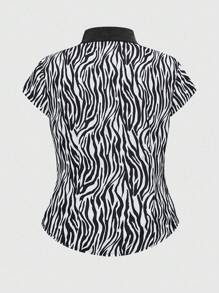 ROMWE J-Fashion Y2K Harajuku Style Reversible Plus Size Black Leopard Print Blouse - Black - View 4