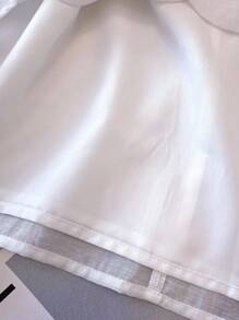 Franclia 女士优雅纯色褶皱领彩色纽扣装饰圆领短袖衬衫