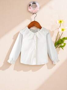 SHEIN Baby Girl Eyelet Embroidery Statement Collar Flare Sleeve Top - White - View 1