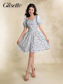 Elegantes Sommerkleid mit Puffärmeln und Blümchenmuster für Teenager Mädchen