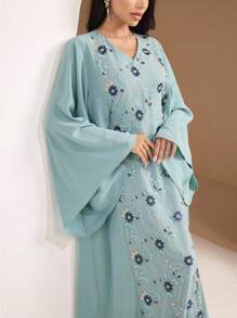 Al Najma 花朵刺绣女士土耳其长袍和阿拉伯传统长袍 - 彩色 - 查看 2