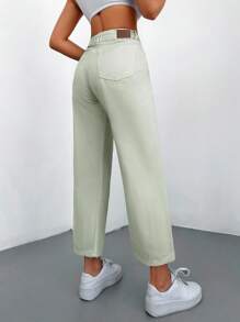 SHEIN Cottnline 100%纯棉高腰阔腿牛仔裤 - 薄荷綠 - 查看 2