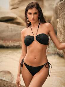 Anewsta Damen Sommer Urlaub Strand Ketten Detail Neckholder Bikini Set