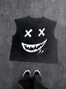 Manfinity EMRG Casual Ghost Face Print Washed Men Tank Top - Black - View 3
