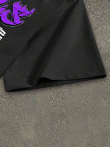 Manfinity EMRG 2件套男士夏季休闲肖像和字母印花圆领短袖T恤和短裤套装 - 彩色 - 查看 4