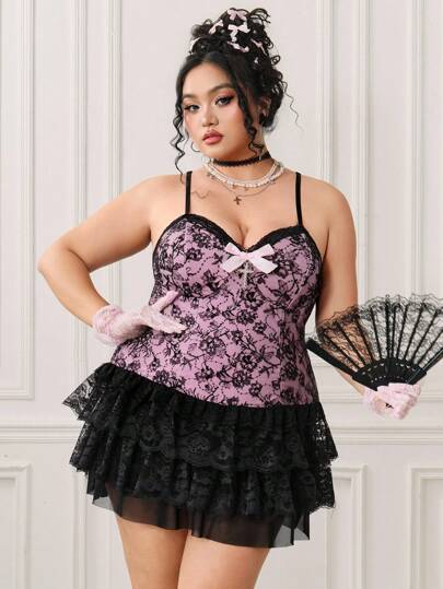 Kawaii Robe vintage grunge punk avec dentelle et nœud papillon pour femmes grandes tailles