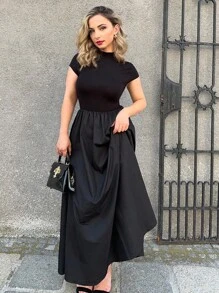 Jeta Ari Women'S Short Sleeve Slim Fit Stand Collar Dress With Flared Hem,Sun Dress