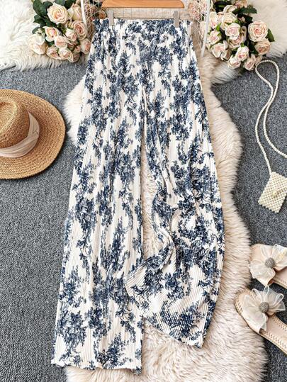 DreamSkyne Pantalones plisados de talle alto con estilo elegante y relajado, conjunto informal para mujer para primavera y verano