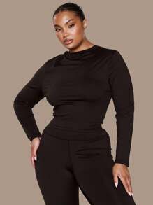 MUSERA Tricou sport elastic cu mânecă lungă, mărime plus, mulat, stil vacanță, elegant, casual, toamnă iarnă toamnă