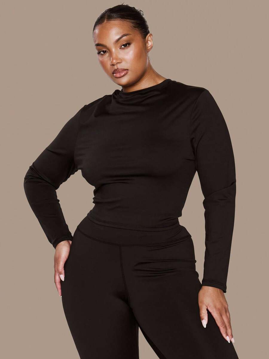 MUSERA Tricou sport elastic cu mânecă lungă, mărime plus, mulat, stil vacanță, elegant, casual, toamnă iarnă toamnă