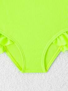 Baby Girl Asymmetric Ruffled Neon One Piece Swimsuit - Multicolor - View 3