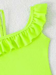 Baby Girl Asymmetric Ruffled Neon One Piece Swimsuit - Multicolor - View 4