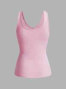 Slaydiva 4pcs V-Neck Rib Knit Camisole Vest For Women, Suitable For Summer Back To School