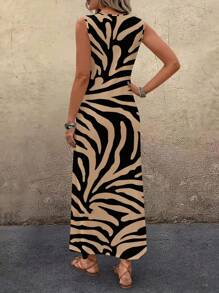 EMERY ROSE Gaun Musim Panas Wanita Motif Asimetris Kasual, Cocok untuk Liburan, Gaun Motif Zebra, Cocok untuk Jalan-jalan, Gaun Chic, Kasual - MultiWarna - View 2