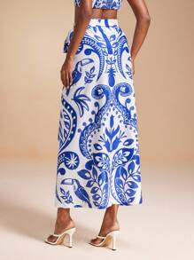 MIRENZI 热带波西米亚印花沙滩罩裙 女式休闲夏季度假纱笼裙 - 寶藍色 - 查看 2